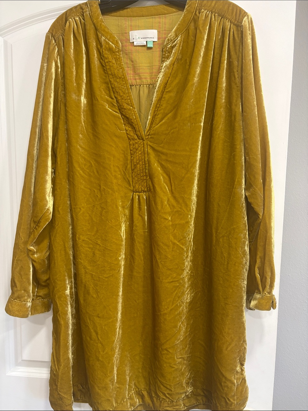 Anthropologie Mustard Velvet Tunic Dress